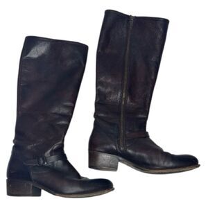Frye Lynn Strap Tall Zipper Dark Brown Leather Riding Boots. Size 9.
